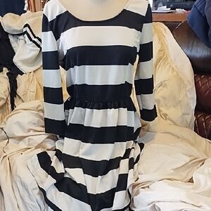 Timing Black and White Striped Long Sleeve Dress